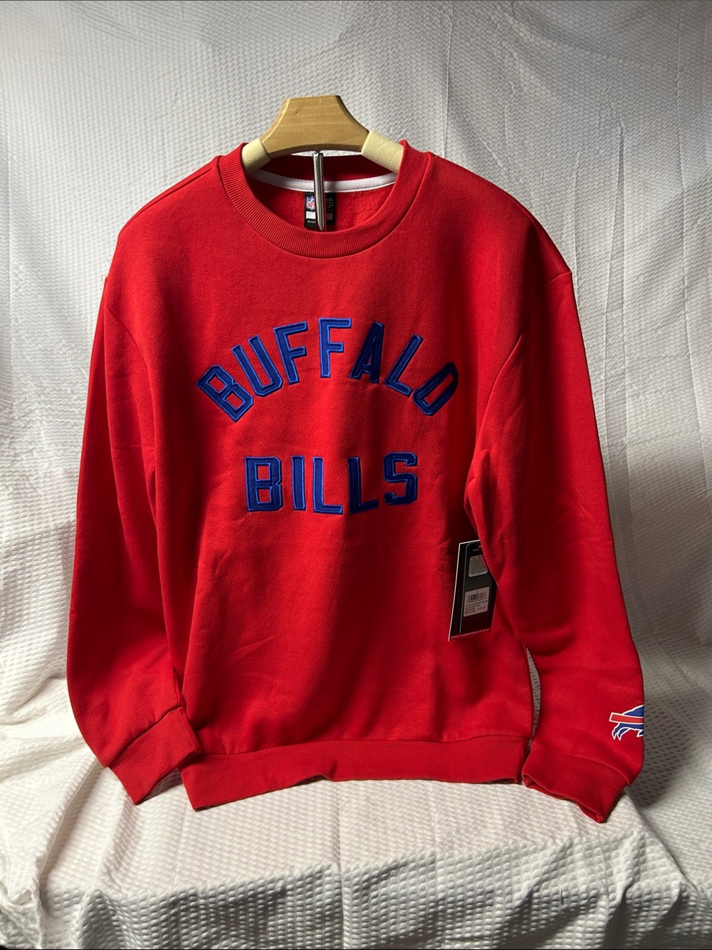 Buffalo Bills NFL Red Crewneck Sweatshirt with Blue Lettering